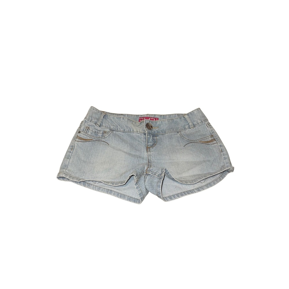 GLO Jeans Womens 5 Light Wash Low Rise Denim Shorts Y2K Embroidered Pockets